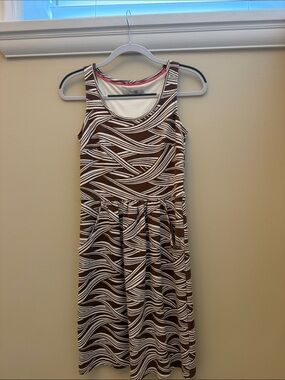 Boden Brown & White Wave-Print Sleeveless Dress
